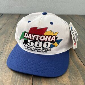 RARE 1999 NASCAR Daytona 500 SnapBack Cap Adjustable White Blue Racing NWT (E9)